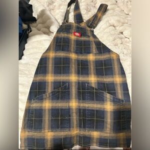 Dickies Blue and Tan Plaid Overall Dress